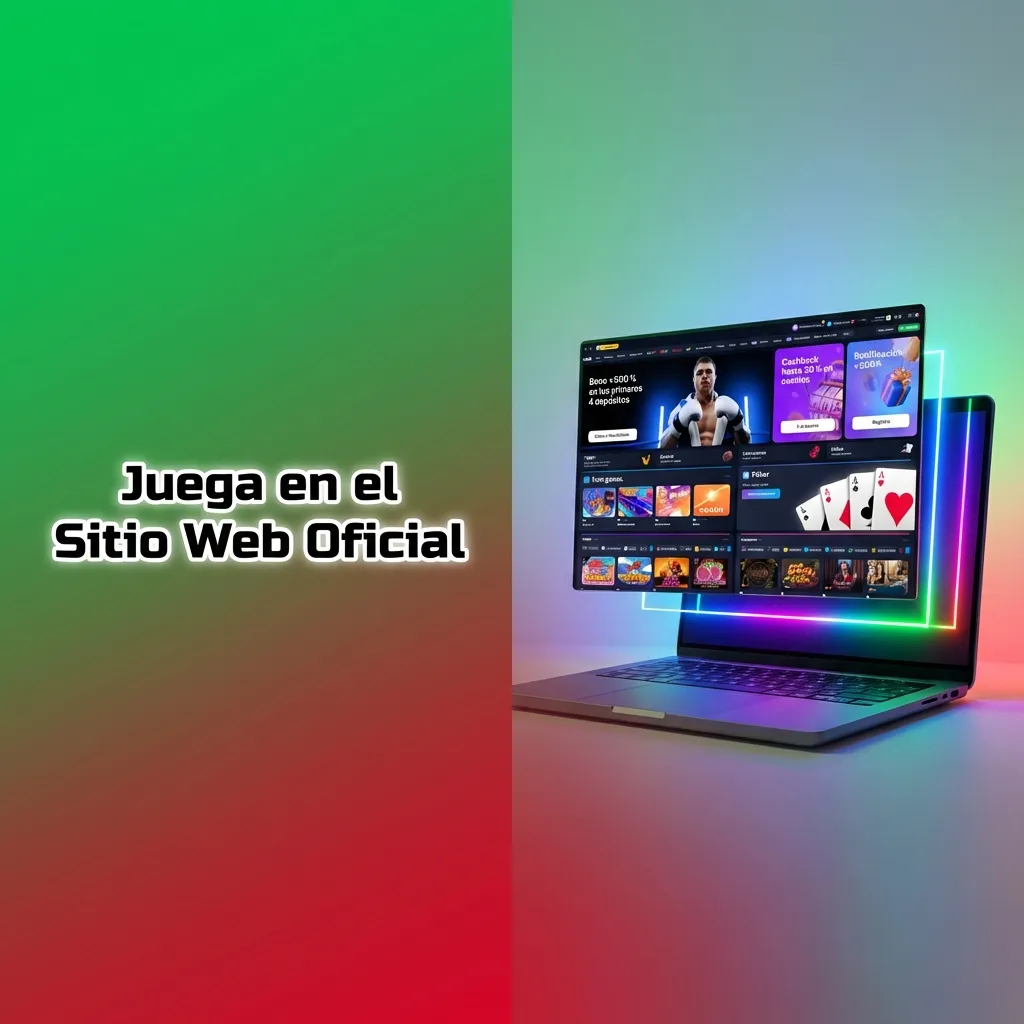 Pantalla de sitio web oficial mostrando opciones de casino en vivo, deportes y tragamonedas sin descarga