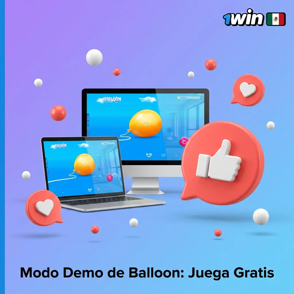 Pantalla del modo demo de Balloon en 1win mostrando créditos virtuales y opciones de apuesta para practicar gratis