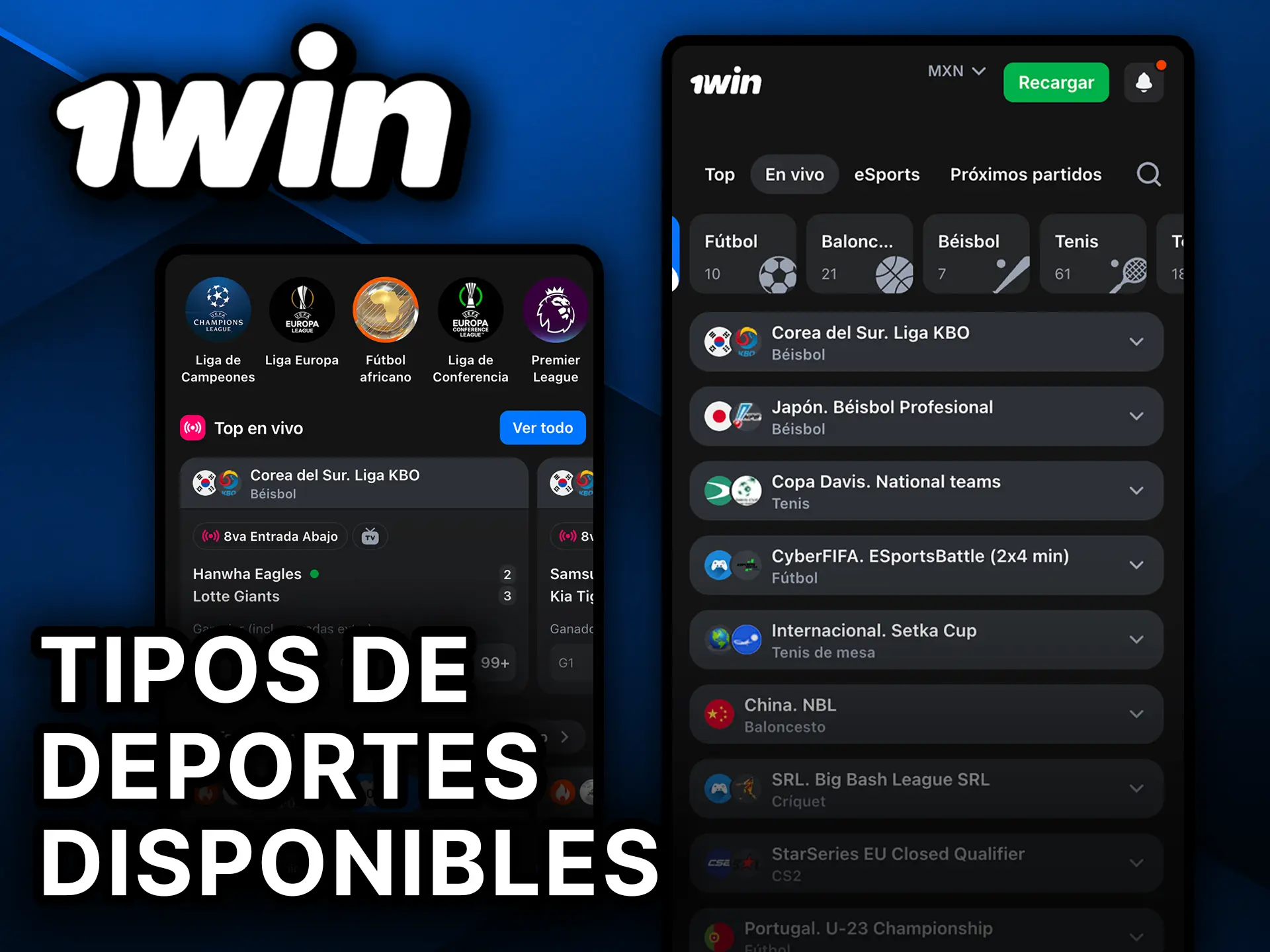 Explora todos los tipos de deportes disponibles en la 1Win App.