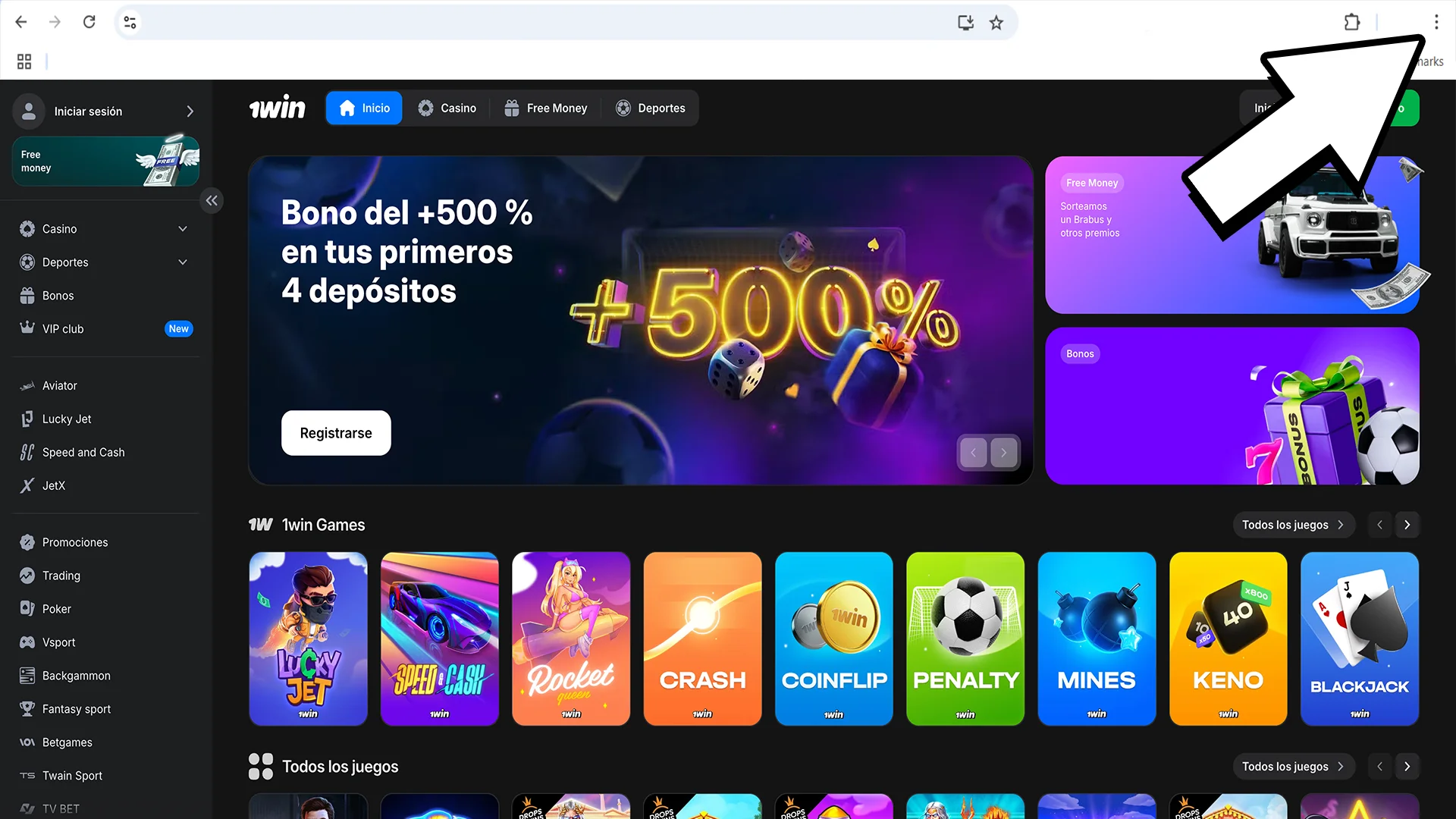 Desde Google Chrome entra en el sitio oficial de 1Win para instalación rápida.