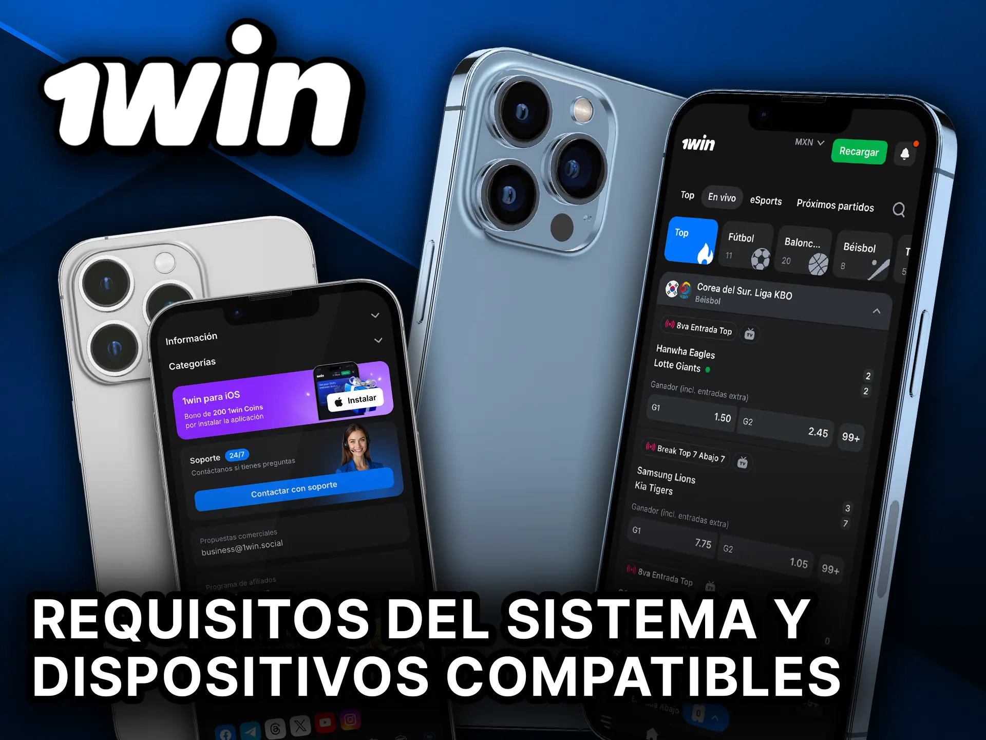 Conoce los requisitos del sistema y dispositivos compatibles iOS en 1Win.