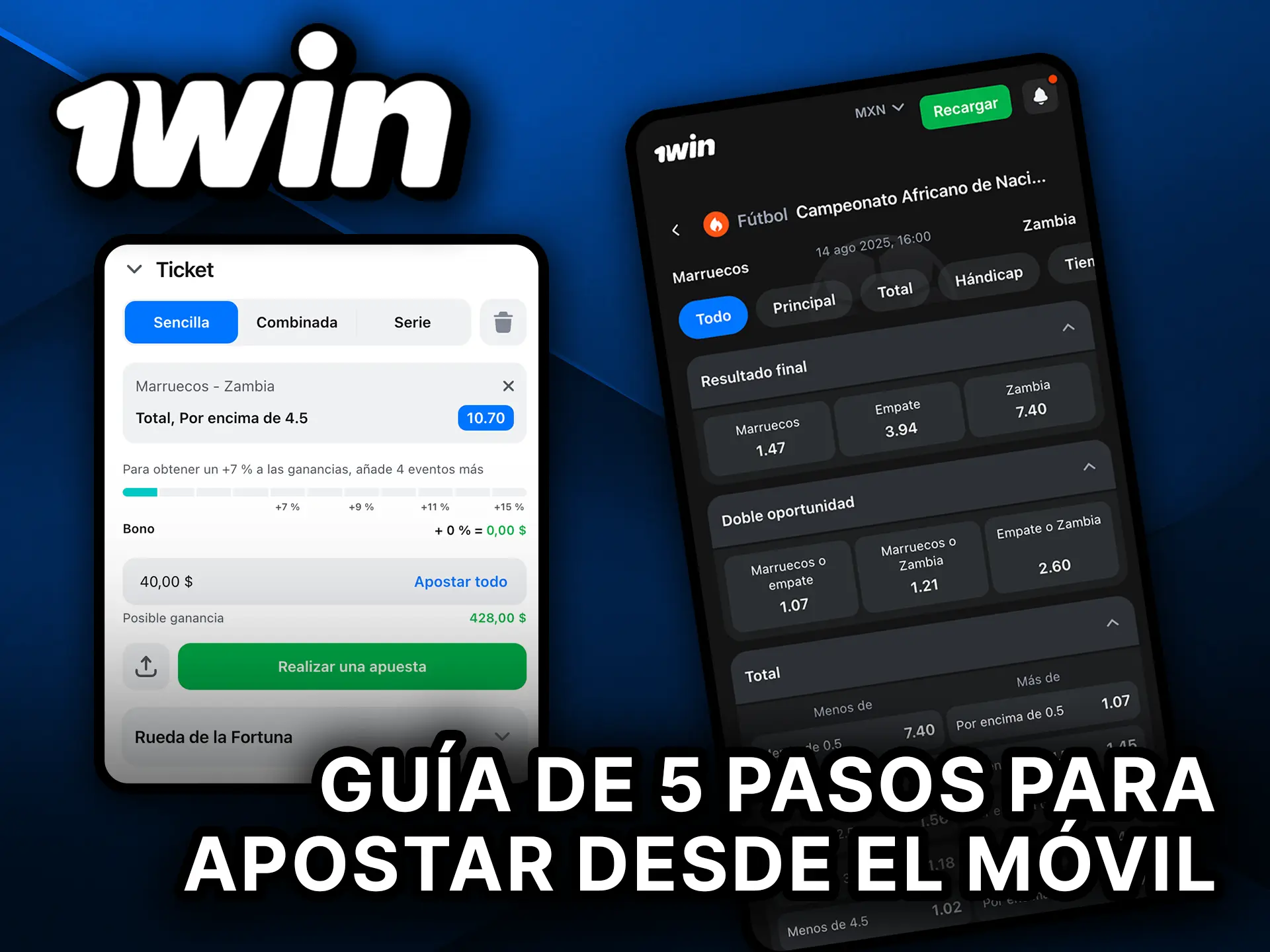 Sigue la guía de 5 pasos para apostar desde el móvil en 1Win.