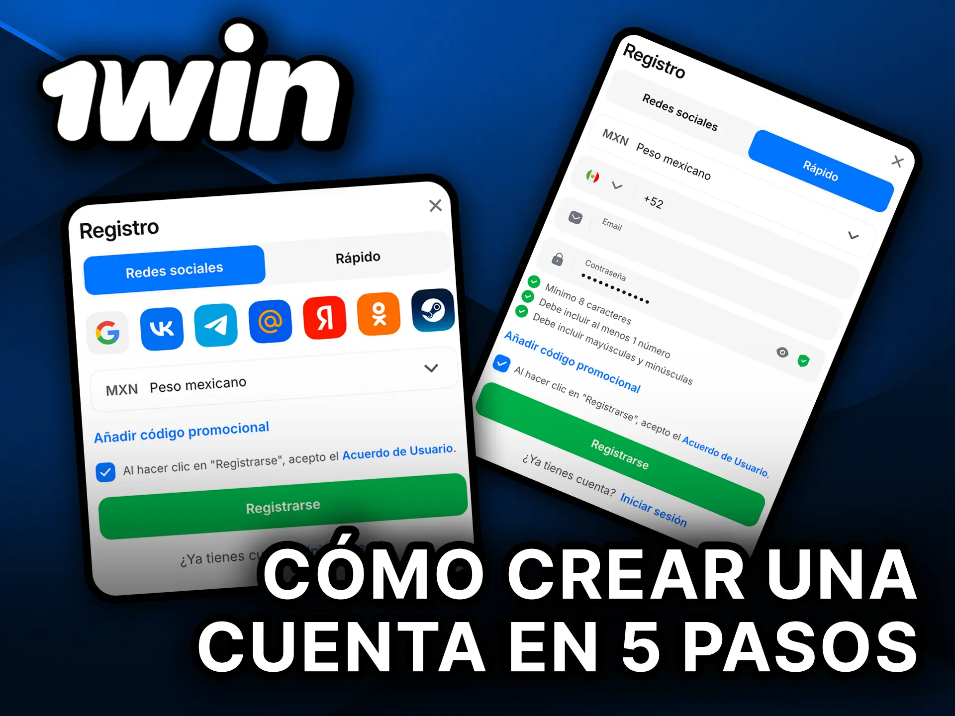 Crea tu cuenta en 1Win en solo 5 pasos y comienza a jugar.