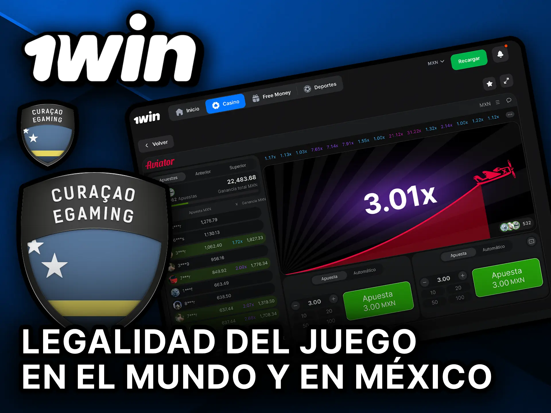Legalidad del juego Aviator en el mundo y en México en la plataforma 1Win.
