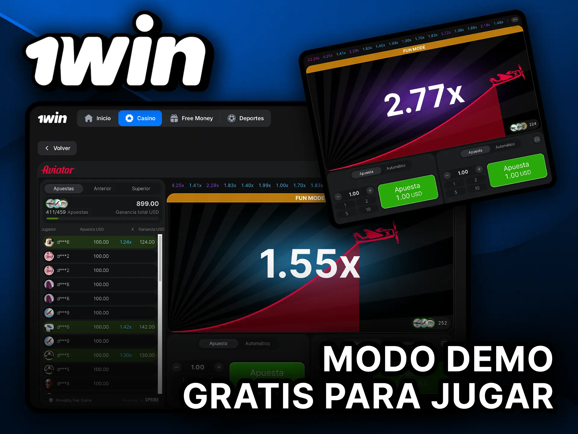 Juega Aviator gratis en modo demo y practica antes de apostar en 1Win.