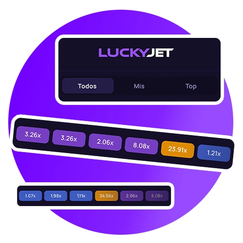 Revisa el panel superior con los últimos coeficientes de 1Win Lucky Jet.