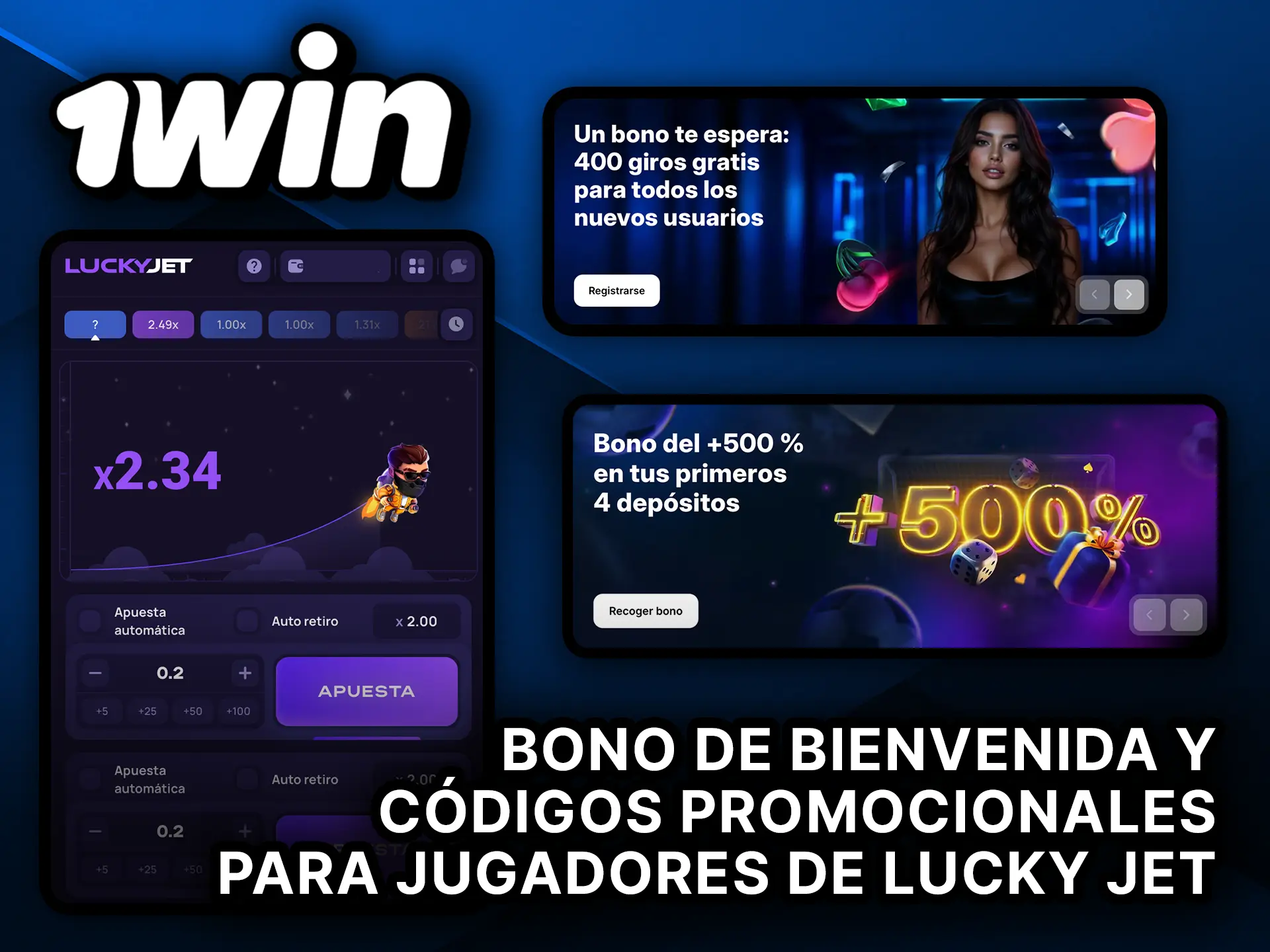 Bono de bienvenida y códigos promocionales para jugadores de Lucky Jet en 1Win.