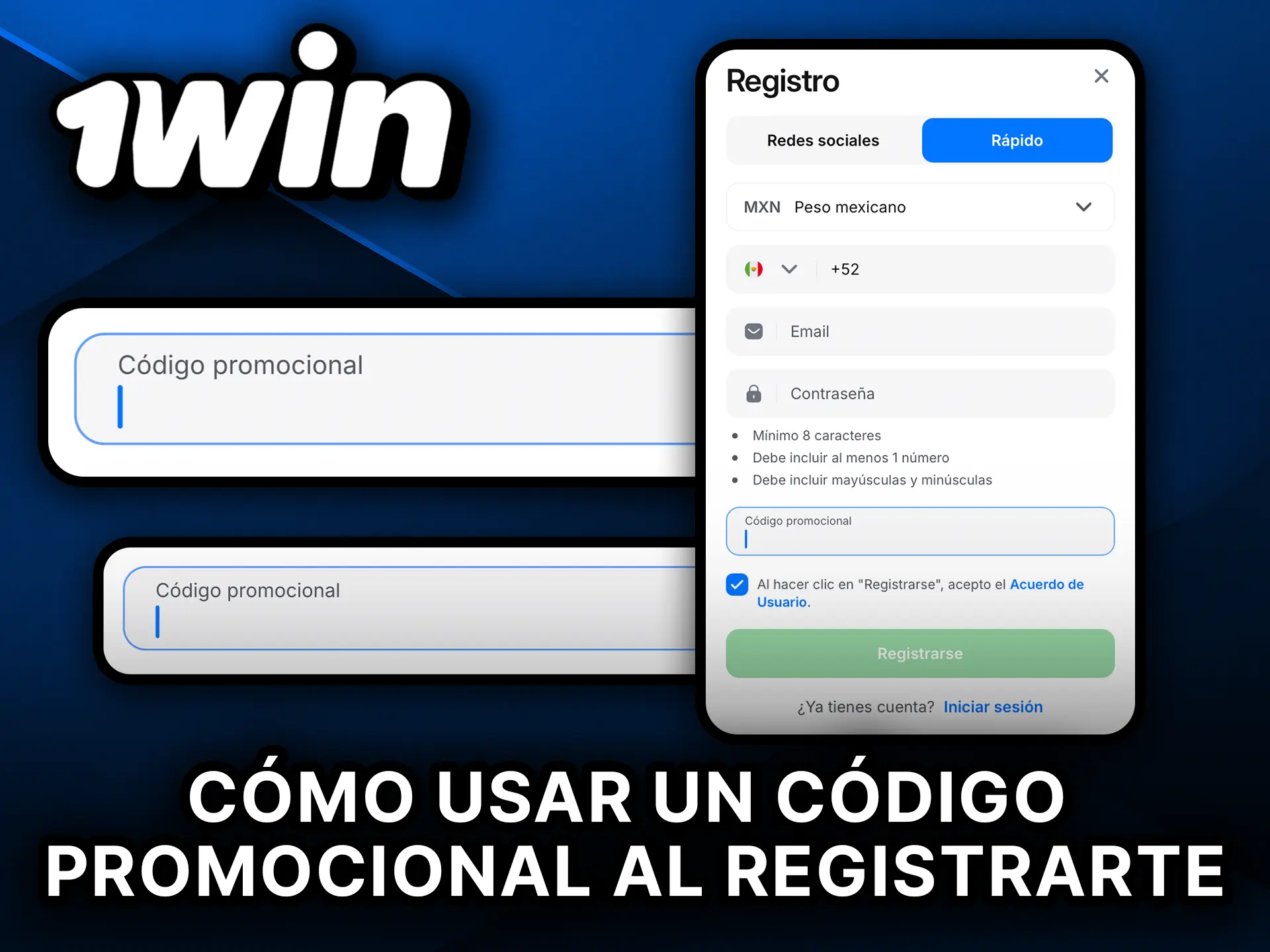 Activa tu bono usando un código promocional al registrarte en 1Win.