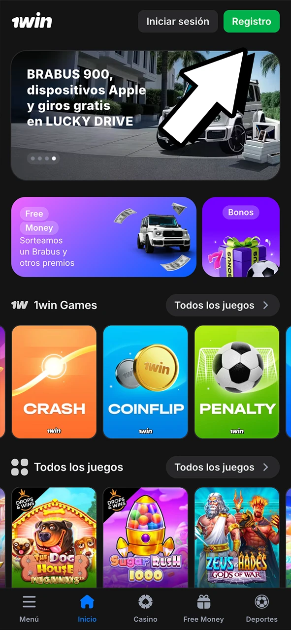 Haz clic en el botón registrarse de 1Win y abre tu cuenta en segundos.