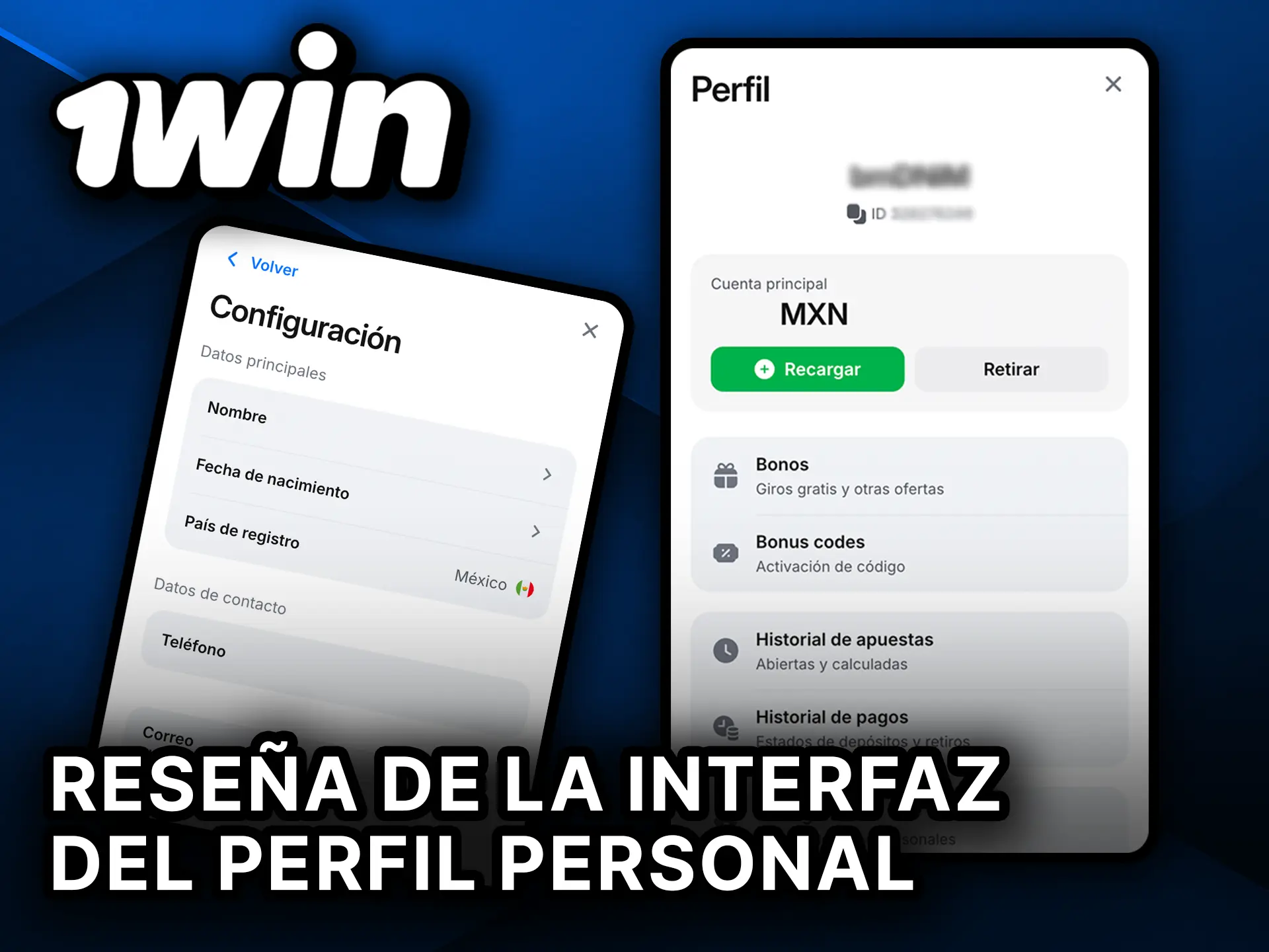 Descubre la interfaz del perfil personal en 1Win y sus funciones.