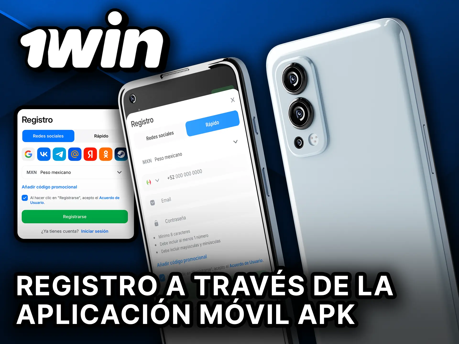 Regístrate desde la aplicación móvil 1Win APK y accede a todas las funciones.