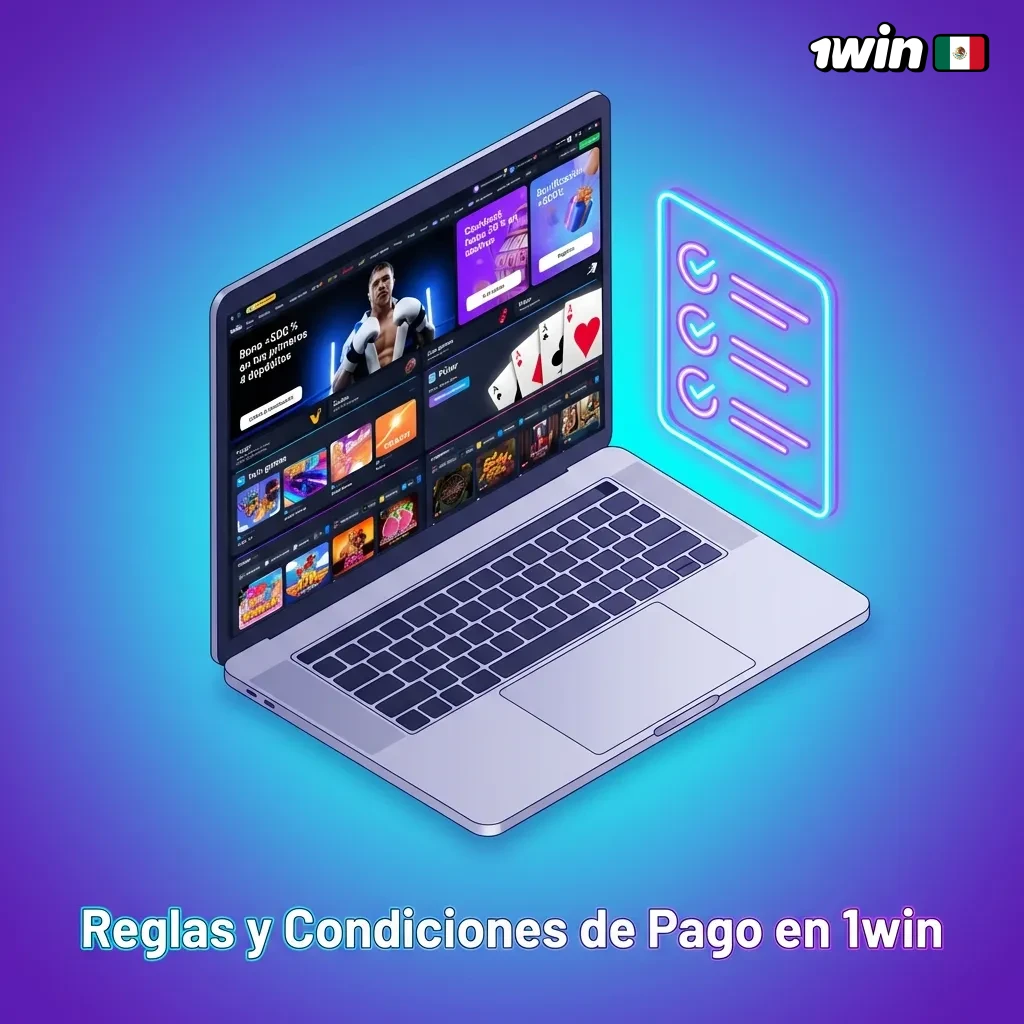 Checklist highlighting identity verification, payment rules, and transaction requirements for 1win users in Mexico